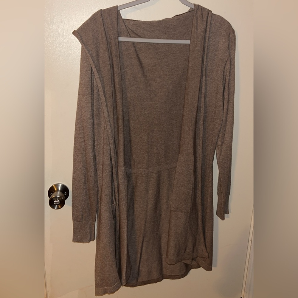 Women's Brown Open Front Hooded Sweater